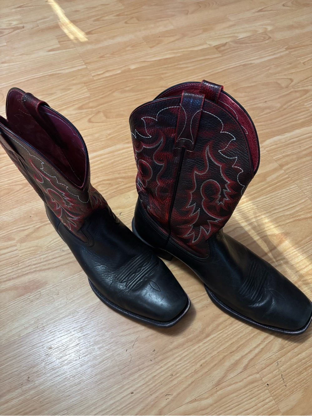 Ariat Black Leather Cowboy Boots with Red Stitching